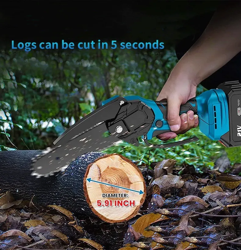 6 Inch Mini Cordless Electric Chain Saw Woodworking Handheld Pruning Chainsaw Garden Portable Cutting Tool for Makita Battery