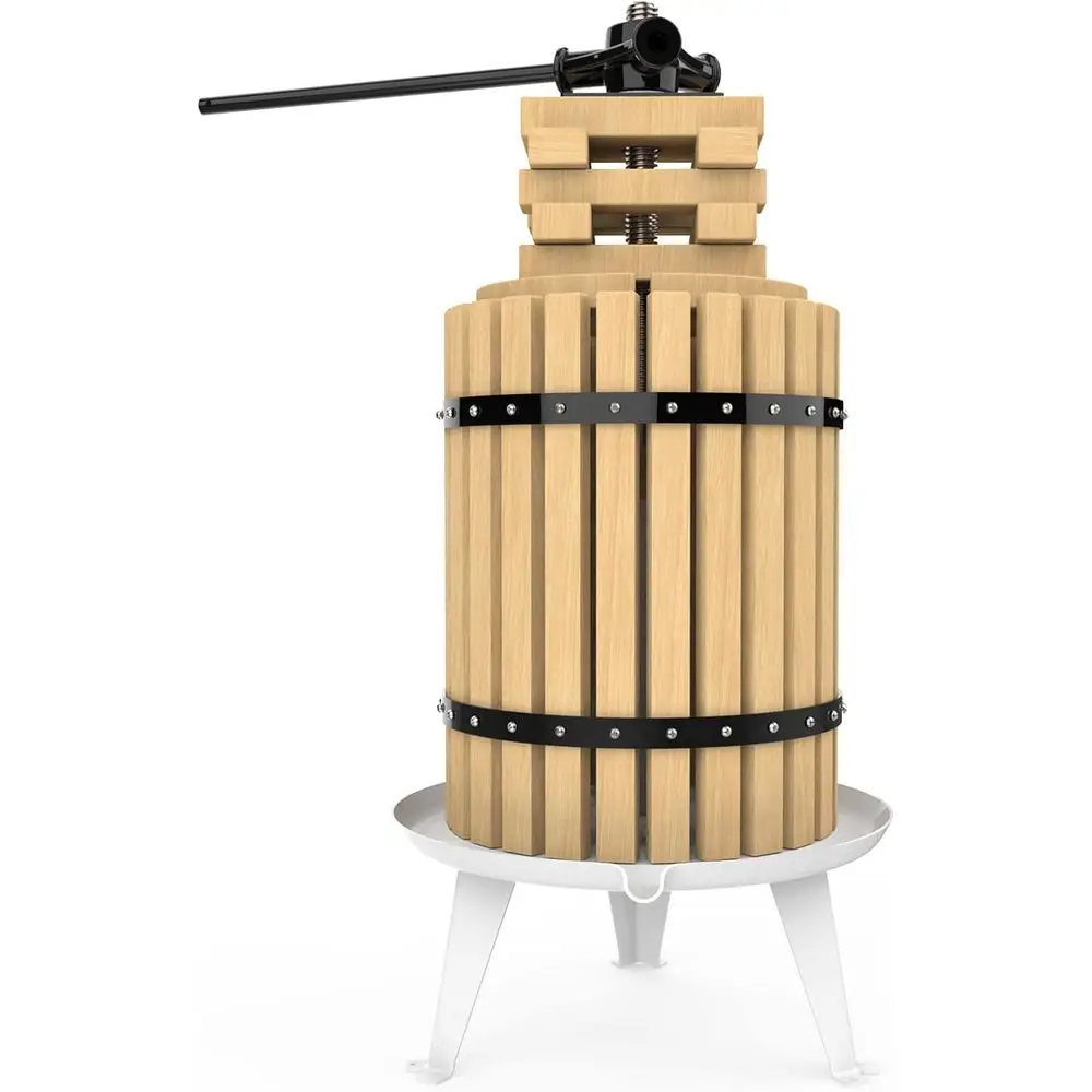 Prensa de Vinho em Cesto de Madeira 18L com Espremedor, Blocos de Madeira, Cabo de Haste e Saco Filtrante