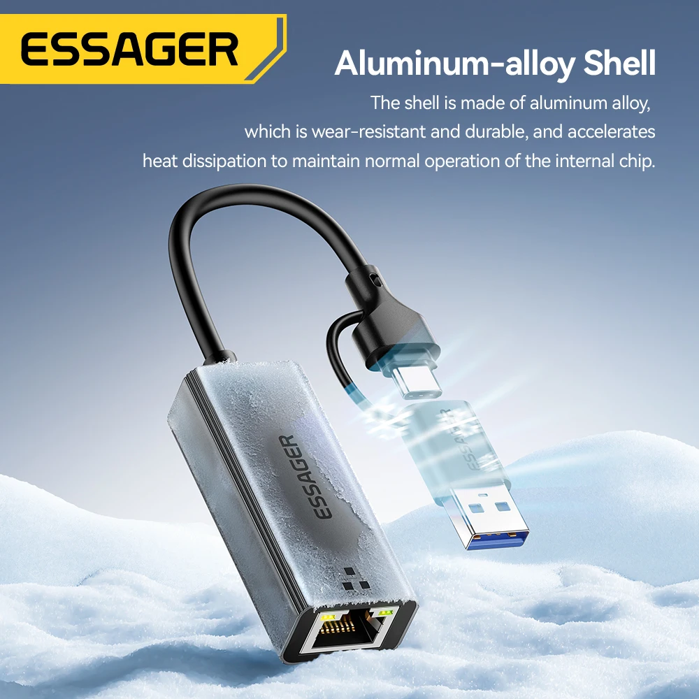 yZ[zEssager 2-in-1 C[TlbgA_v^[ USB-A/Type-C to RJ45 lbg[NJ[h 1000Mbps C[TlbgMKrbgA_v^[ LANJ[h MacBook m[gp\Rp
