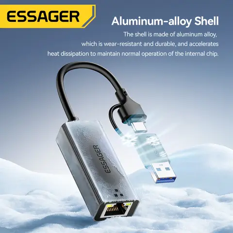 Essager 2-in-1 Ethernet Adapter USB-A/Type-C to RJ45 Network Card 1000Mbps Ethernet Gigabit Adapter Lan Card for MacBook Laptop
