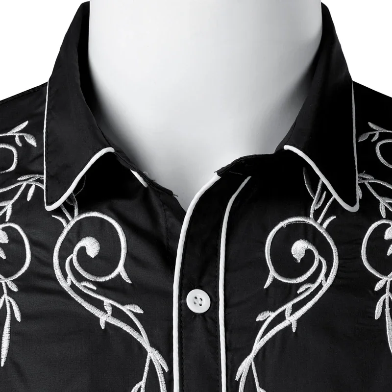 TPJB New Western Cowboy Shirt Men Brand Design Embroidery Slim Fit Casual Long Sleeve Shirts Mens Wedding Party Shirt for Male