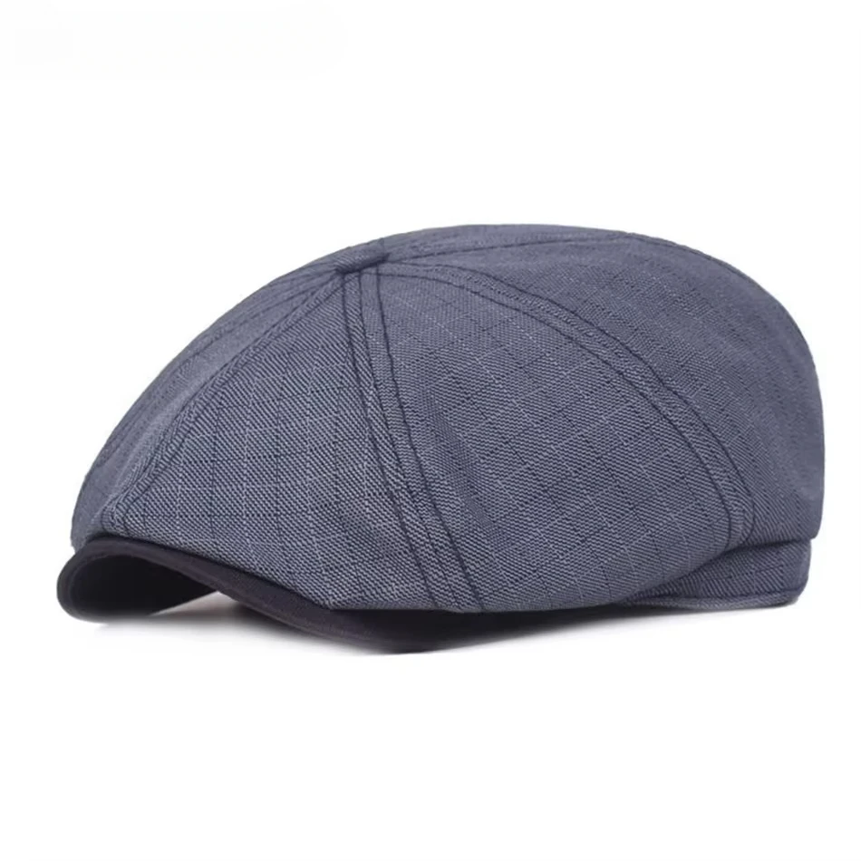 

SHOWERSMILE Plaid Newsboy Cap Men Blue Cotton Linen Octagonal Cap Male Checkered Duckbill Spring Autumn British Beret Hat Khaki