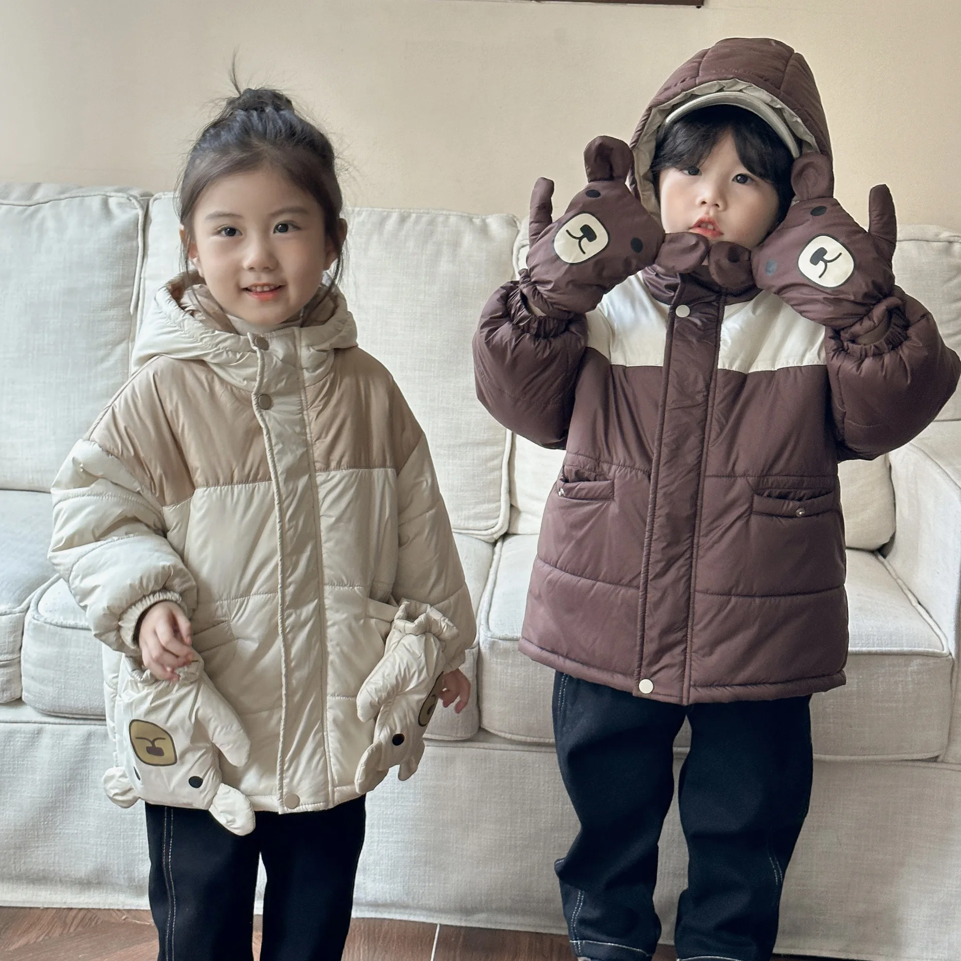 Children's Cotton Jacket with Fleece Boys' Cotton Jacket Girls' Winter Jacket 2024 Winter New Korean Version