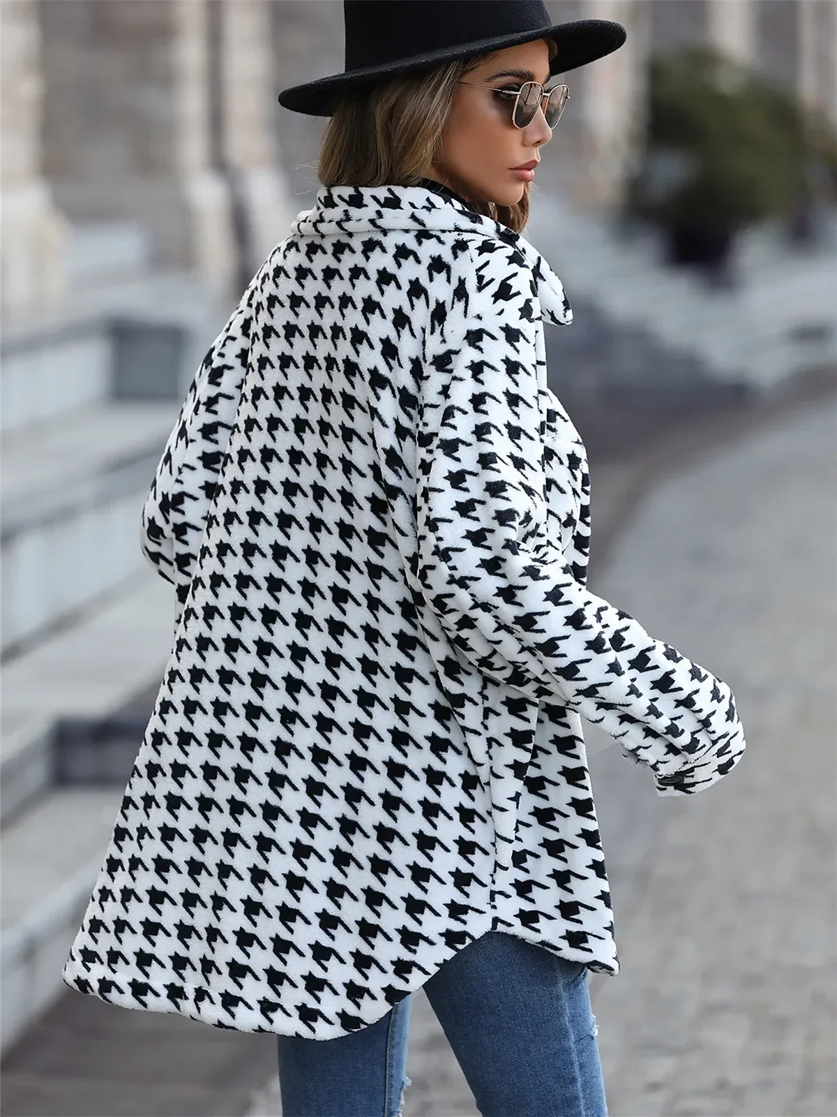 Women's Coats for Woman Clothing Flannel Black White Casual Swallow Gird Winter Suit Jacket Fashion Warm Women Clothes Outerwear