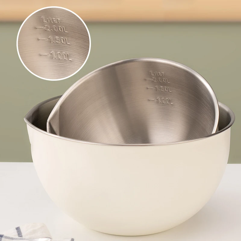 1.5L/2.5L/4.5L 304 Stainless Steel Mixing Bowls Non Slip Whisking Basins Kitchen Tableware for Cooking Pastries Salad Cooking