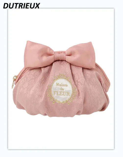 

Sweet Cute Bow Women's Cosmetic Bags Fashion Storage Bag for Lady Japanese Style Flowers New Jacquard Fabric Embroidered
