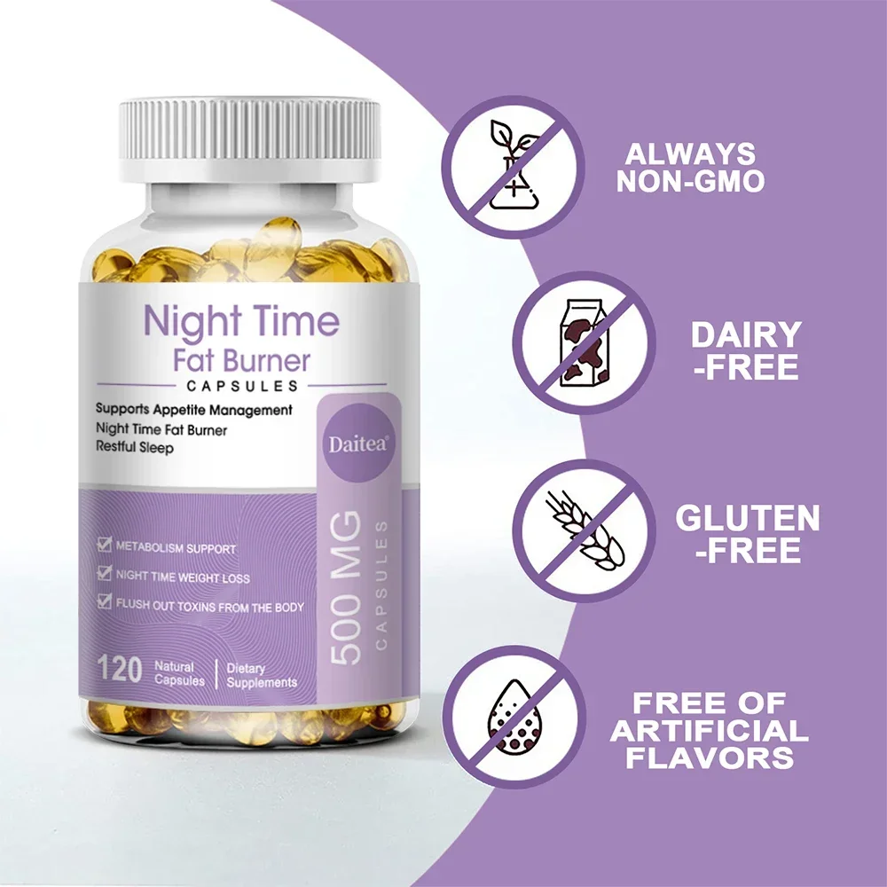 Nighttime Fat Burner, Sleep Supplement and Appetite Suppressant for Men and Women - Metabolism, Detoxification