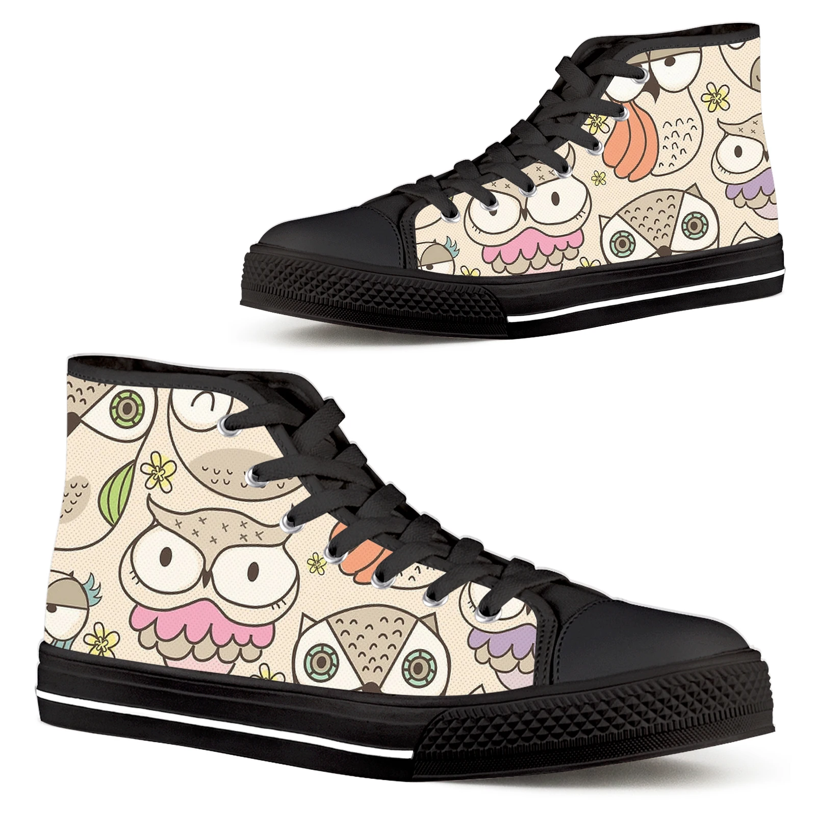 

ELVISWORDS Fashion Boho Owl Women's Shoes Cartoon Owl Flower Print Youth Casual Tennis Shoes Canvas Shoes Spor Ayakkabi Bayan