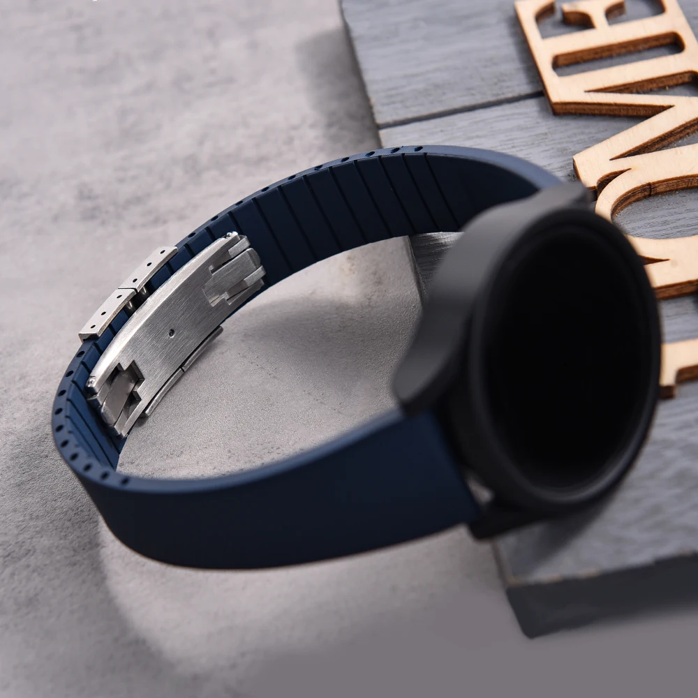 20mm Cut to Size Adjustable Quick Release FluoroRubber CTS FKM Watch Strap with Butterfly Folding Buckle for De-lugs Bracelet