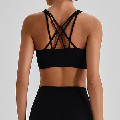 Sexy Tight Soft Butter Top Women Fitness Sport Bra Cross Back Gym Shoulder Strap Underwear Yoga Vest Chest Pad Nylon Spandex