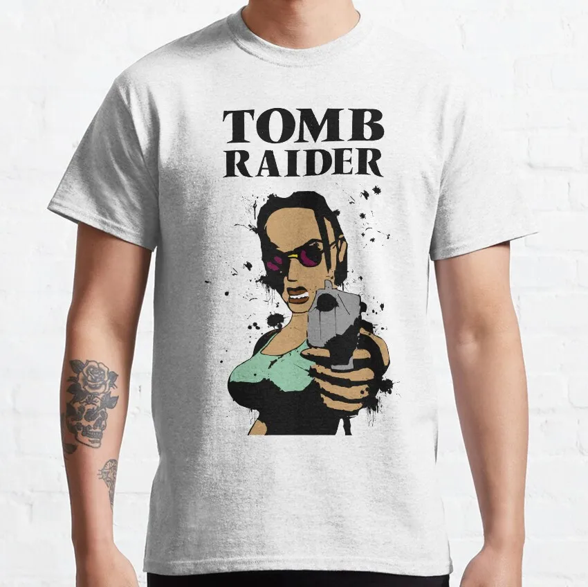 The adventures of Lara Croft Tomb Raider 90s vintage video game Classic T-Shirt for men 100% cotton printed clothing plus size