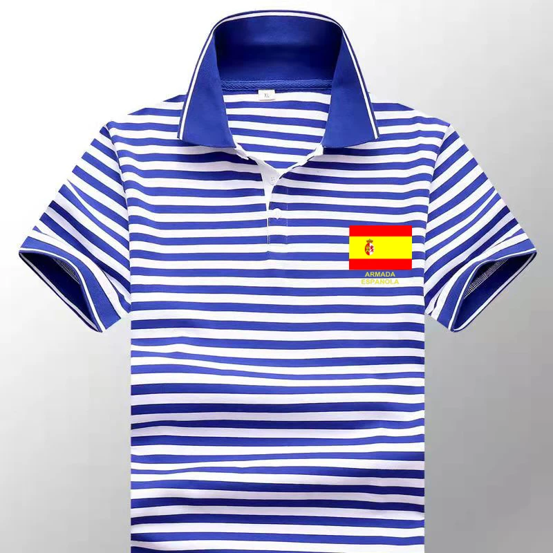 Armada Española Spanish Naval Sailor Striped Polo Shirts Sailor Telnyashka Short Sleeve Mens Cotton Stripe T-Shirt Breton Top