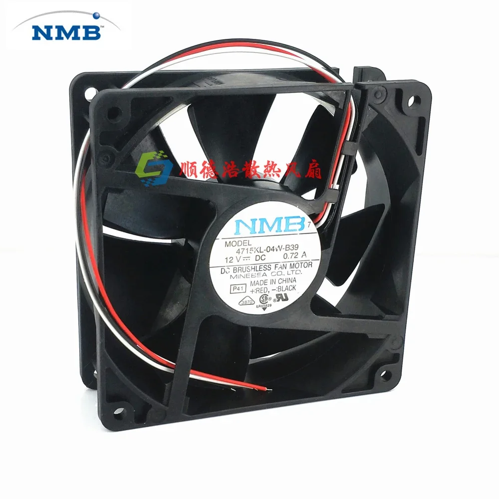 For NMB 4715KL-04W-B39 12038 12cm 120*120*38MM DC12V 0.72A Max Airflow Rate Double Ball Fan 3wires