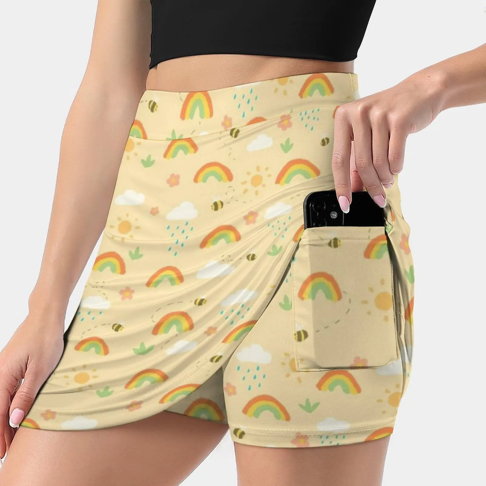 Rainbows & Bees Women's skirt Mini Skirts A Line Skirt With Hide Pocket Rainbow Bee Raincloud Plants Rain Baby Cute Child