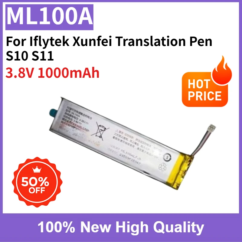 

High Capacity Brand New ML100A 3.8V 1000mAh Replaceable Battery For Iflytek Xunfei Translation Pen S10 S11