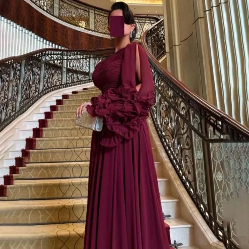 

A-line One Shoulder Evening Dress Charming Customized Exquisite Chiffon Prom Dress Sexy Zipper Ruched Party Gown вечернее плать