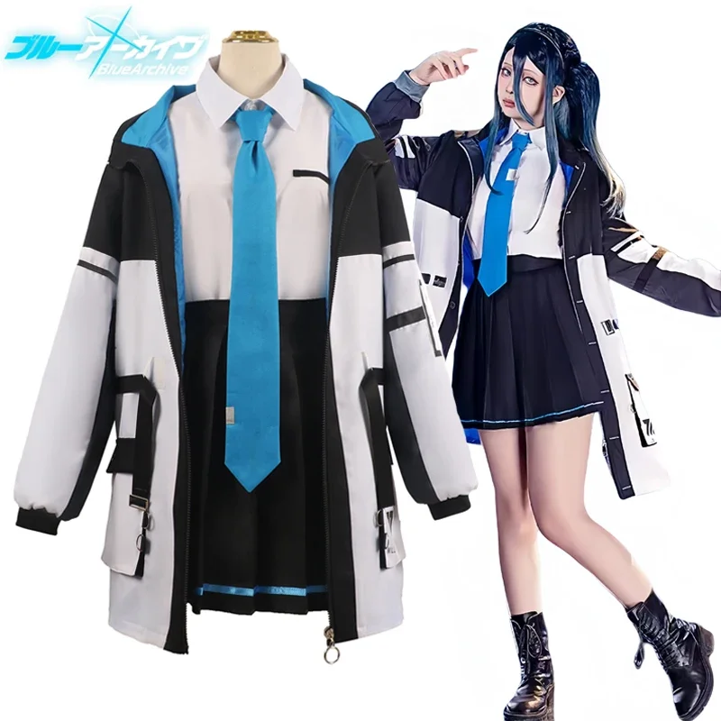 Tendou Arisu Cosplay Costume para Mulheres, Peruca, Casaco, Jogo, Arquivo Azul, Uniforme do Ensino Médio, Roupas de Festa de Halloween, Meninas