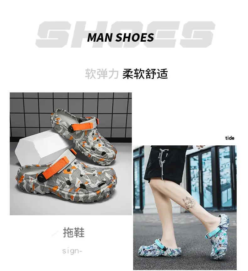 Marken-Freizeitschuhe für Herren, Outdoor-Poolsandalen, Street-Clogs, Tarnmuster-Gartenschuhe, Strandpantoffeln, Sneakers, Haus-Clogs – Detail 7