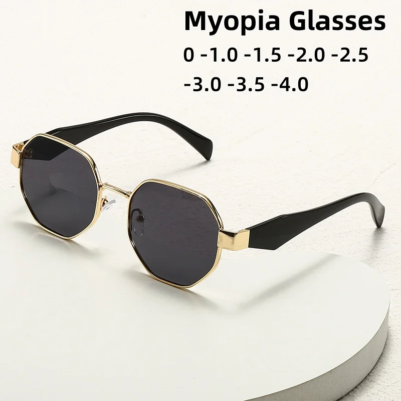 

Men's Personalized Multi Sided Square Diamond Frame Myopia Glasses Fashion and Trendy Metal Framed Sunglasses Diopter To -4.0