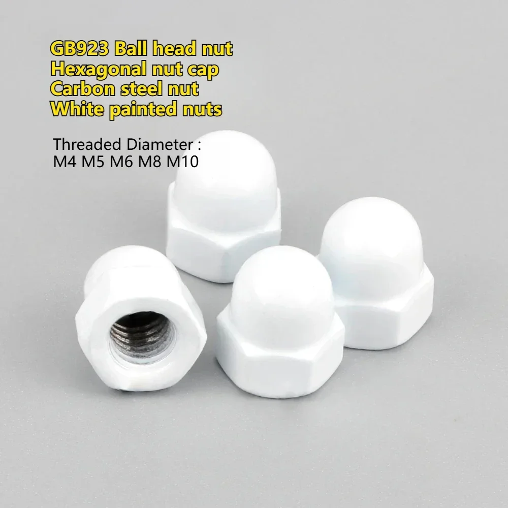 

JcjhxAkm M4 M5 M6 M8 M10 GB923 Carbon steel Ball head nuts White painted Hexagonal nut cap Protective cover sleeve