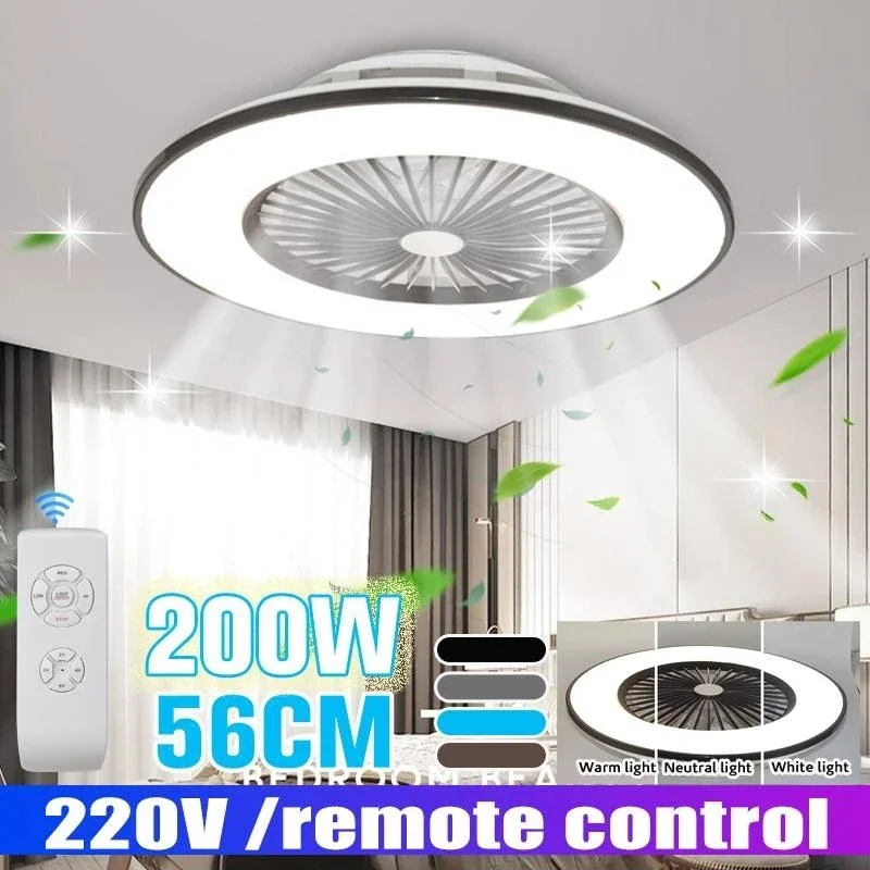 

56CM 220V Ceiling Fan With Lights Remote Control Ceiling Lamp For Bedroom Living Room Fan Lamps Adjust Wind Speed Dimming