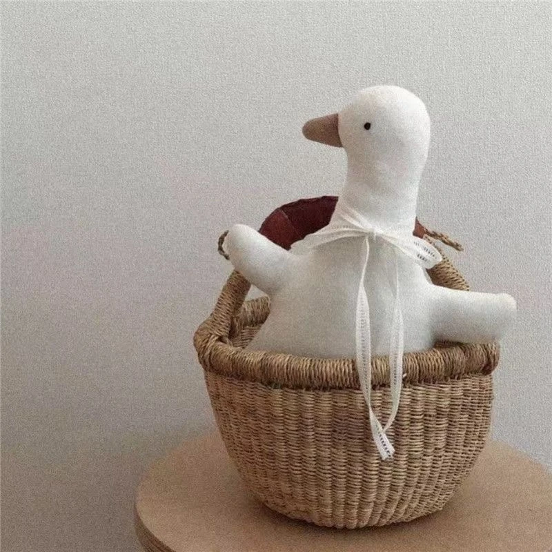 30CM INS Duck Plush Toy Korean Baby Soothing Sleep White Doll White Ribbon Photo Send Child's Birthday Gift -4
