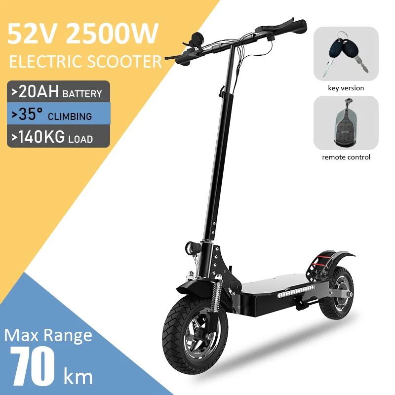 

2500W Poweful Single Motor Electric Scooter 70KM Max Mileage E-Scooter Front and Rear Shock Absorbers Adult Electric Scooter