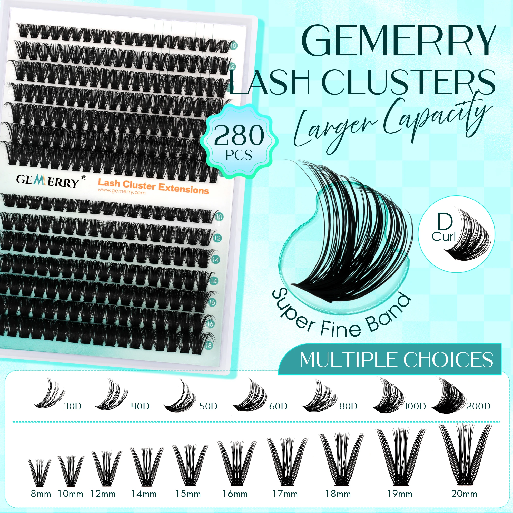 Gemerry 40d-200d mix diy kit de extensão de cílios individual clusters kit fofo d curvatura com ligação e vedação de cílios, pinças de cílios