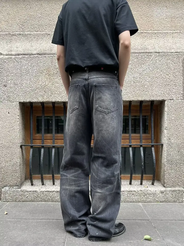 2025 Trashy Y2K 2000S Streetwear Tuschemalerei Baggy Jeans Hosen für Männer 90S Vintage Kleidung gerade alte Baumwolle Faltenhose – Detail 7