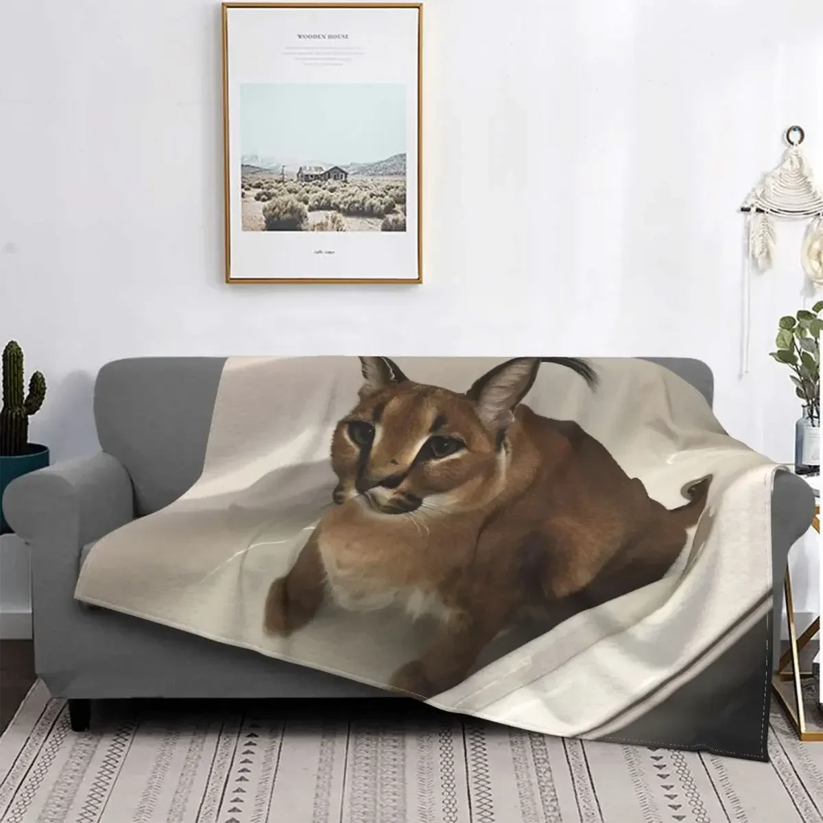 Big Floppa Caracal Cat Cute Meme Blanket Soft Coral Fleece Warm Flannel Warm Throw Blankets for Sofa Car Bedroom Quilt Bedspread