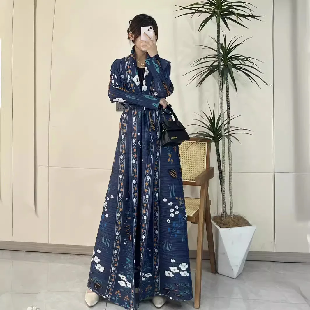 

Miyake Original Printed Robe Printed Long-sleeved Coat Coat Cloak Female Fashion 2024 Spring and Summer New Coat Women Clothing