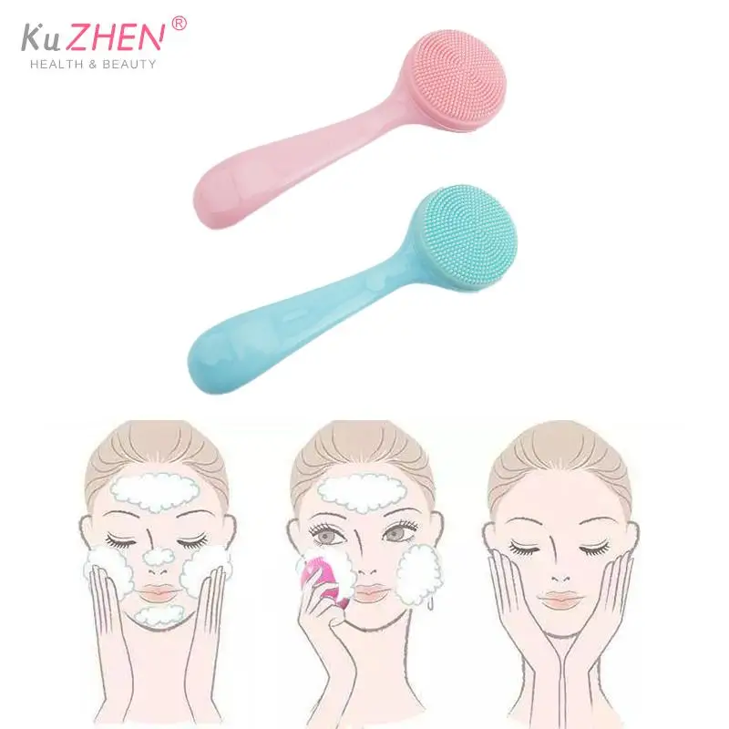 1PCS Facial Cleanser Brush Double Sided Silicone  Soft Hair Face Massage Wash Brush Blackhead Remover Portable Skin Care Tool