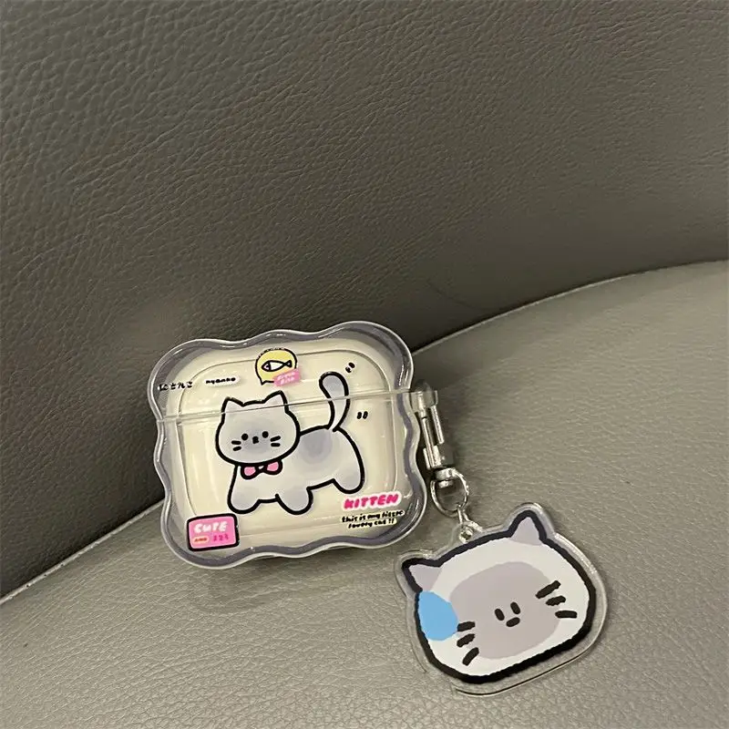 Cute Funny Cat Headphone Case For Apple AirPods 1 2 3 Cartoon Clear Cover with Keyring Soft Silicone Cases for AirPods Pro 2nd