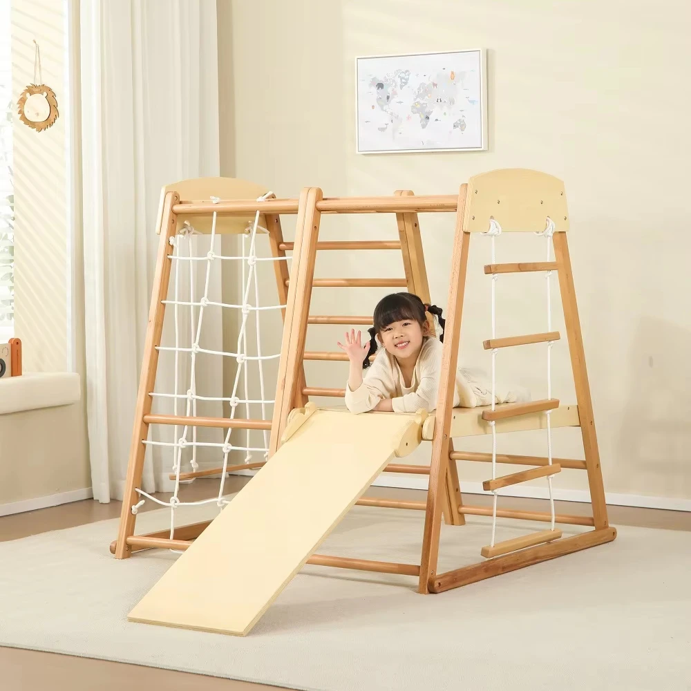 

8-in-1 Wooden Jungle Gym Play Swing Set Indoor Outdoor Toddler Kids Climbing Set Playground