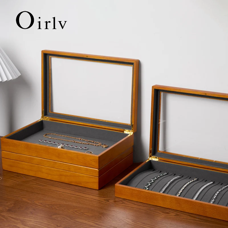 Oirlv Dřevěná Šperkovnice Retro Zobrazovací Box na Prsteny, Náhrdelníky, Náušnice a Náramky, Víceúčelový Organizér na Šperky