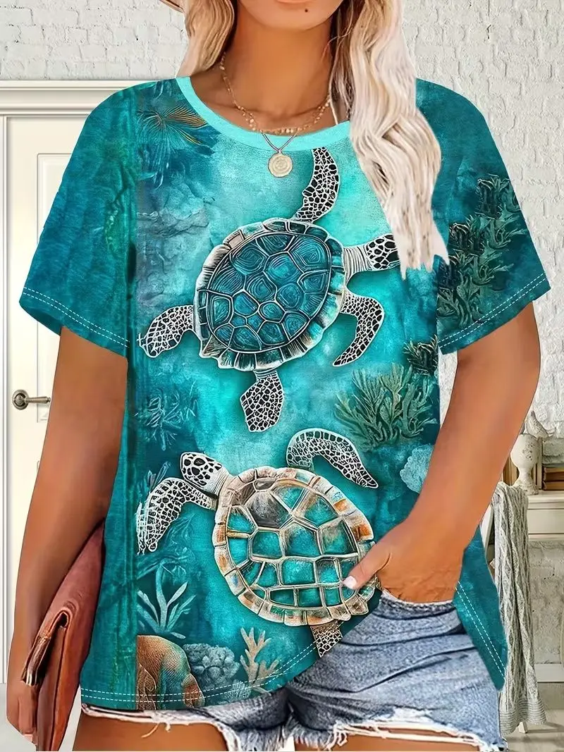 Summer Sea Turtle T-Shirts 3D Print Fashion Women's Round Neck Short Sleeve T Shirt Harajuku Y2K Top Casual Tees Female Clothing