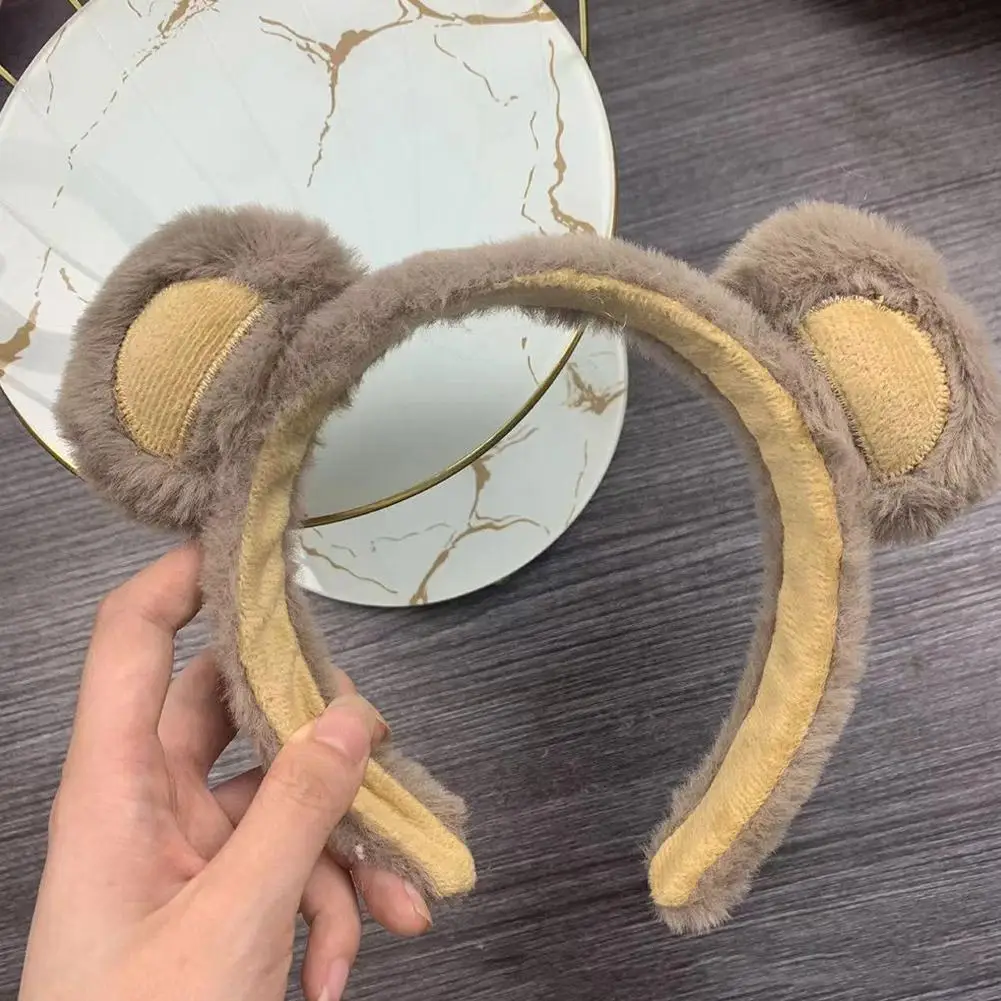 

Cartoon Bear Ears Hairband Women's Face Wash Hair Clip Rabbit Velvet Cute Plush Bear Ears Hairband Girl's Hair Accessory