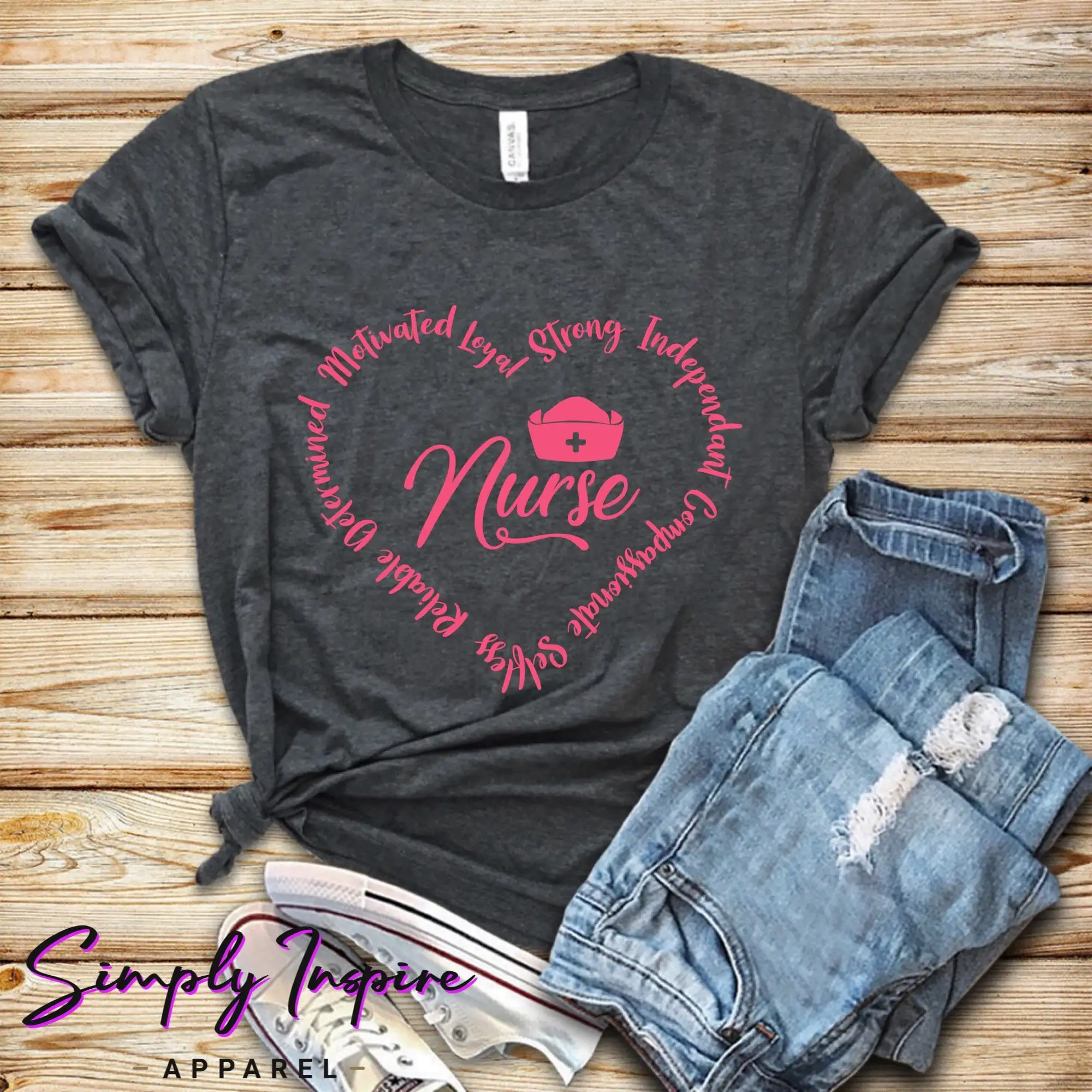 

Футболка медсестры Heart Rn Love с положительными словами, четкость школьников, милая для медсестер