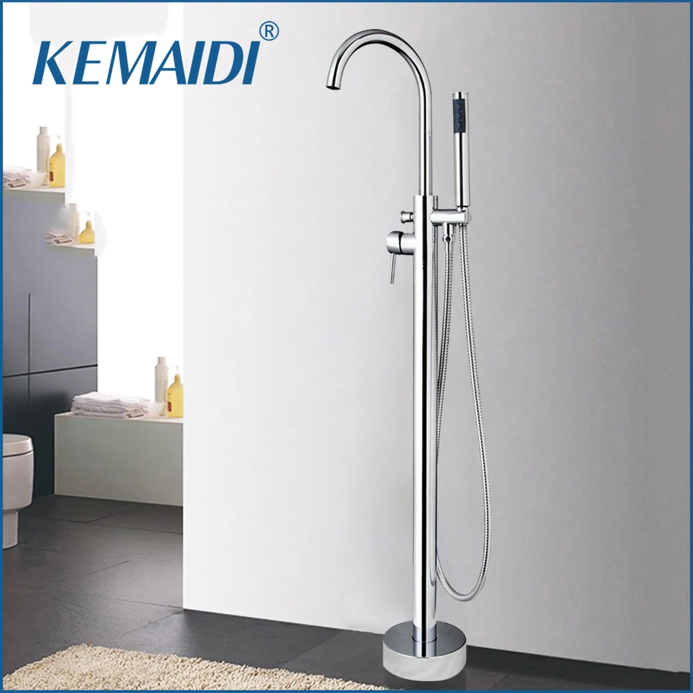 

KEMAIDI Bathroom Shower Faucet Flooring Standing Bathtub Shower Systerm with 360 Swivel Spout Chrome Finish Bath Tub Mixer Tap