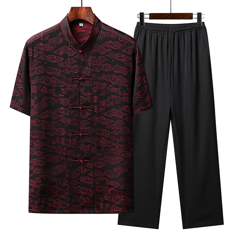 

(Shirt + Trousers) 2026 Summer Fashion Trend Chinese style Loose Casual Large Size Men Shirt Men'S Sets Casual Shirts Two Piece