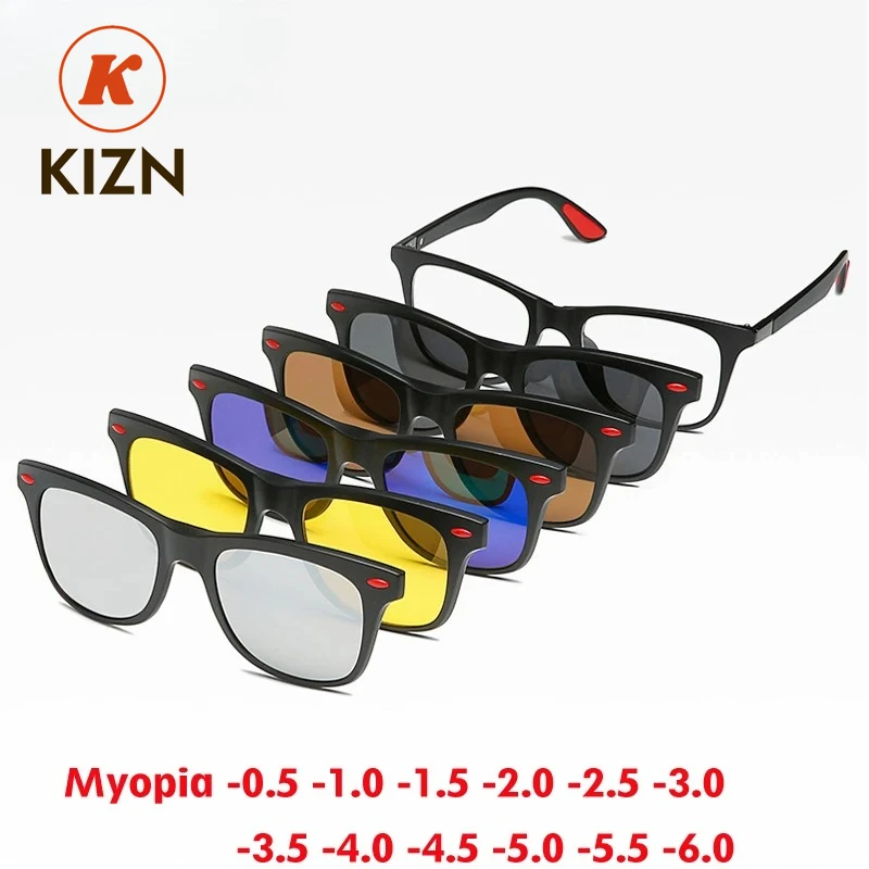 

KIZN 2024 НОВЫЕ мужские и женские поляризационные солнцезащитные очки для близорукости, оптические 6 в 1, оправа для очков с магнитным зажимом по рецепту на заказ -0,5 до -6,0
