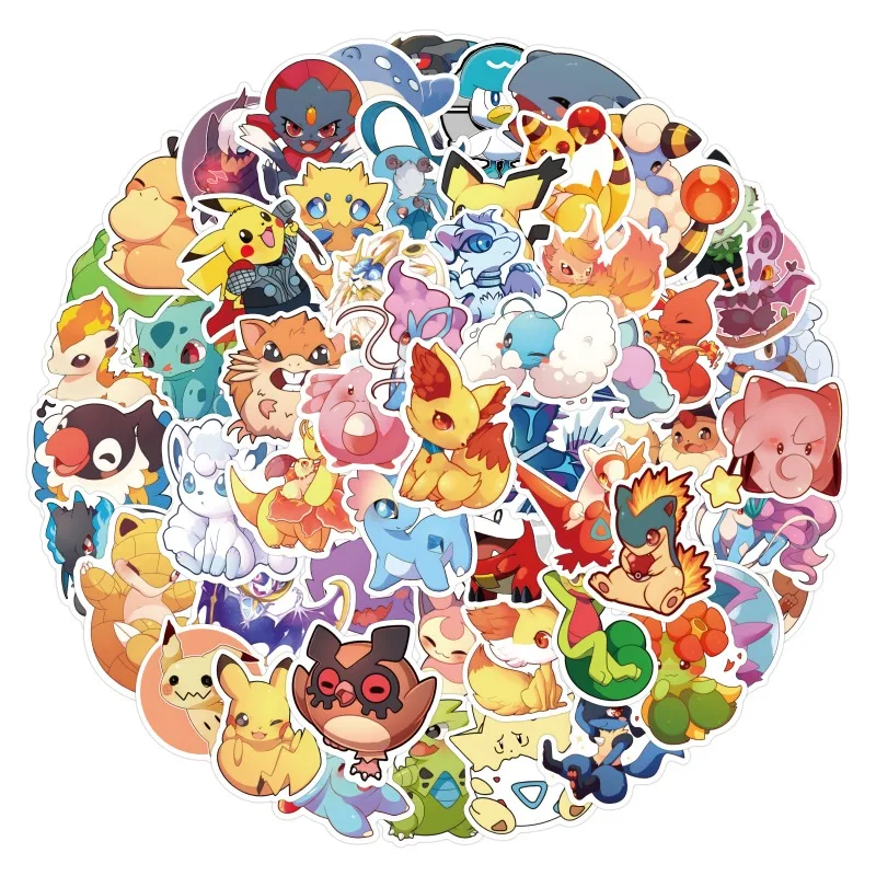 50/100PCS Pokemon Stickers Phone Children Sticker Pack Anime Kawaii Sketchbook Deco Aesthetic Cute Kids Laptop Classic Toys