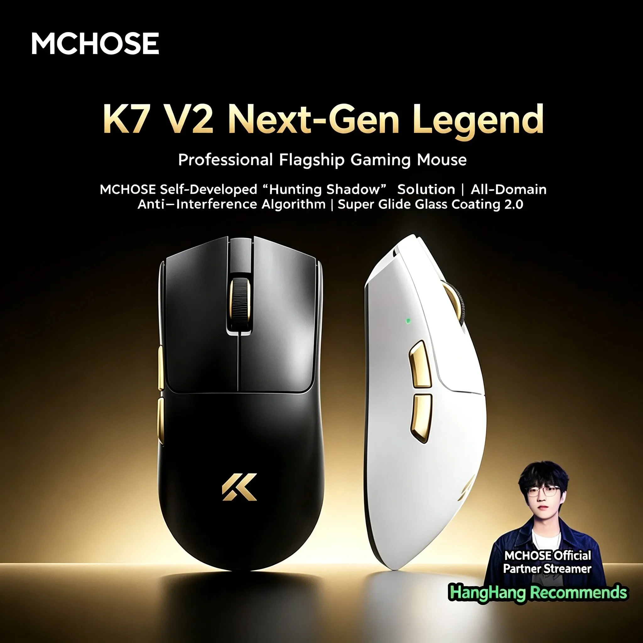 MCHOSE K7 V2 Ultra+ PAW3955 TI 8K Polling Rate Tri Mode Wireless Gaming Mouse Nordic 54L 50000DPI RGB Magnetic Dock for PC Gamer