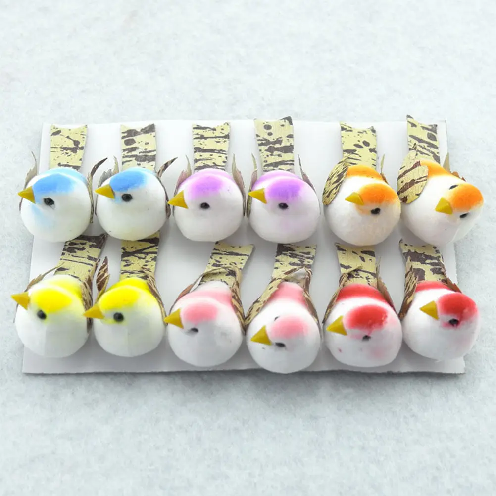12Pcs Lifelike Bird Ornaments Premium Artificial Foam Simulation Birds for Garden Yard Balcony Lawn Home Office Desktop Decor