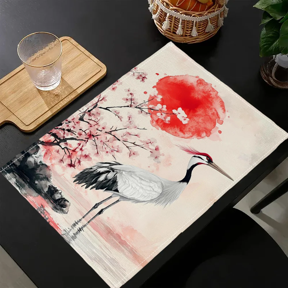 1PC Animal Landscape Print Placemats Antique Tribal Mats, Rustic Farmhouse Washable Linen 9-16