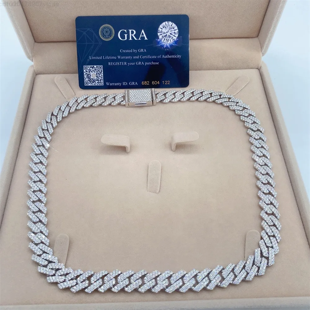

Ювелирные изделия в стиле хип-хоп Iced Out, мужское кубинское ожерелье, браслет из стерлингового серебра, муассанит, 12 мм, кубинская цепочка