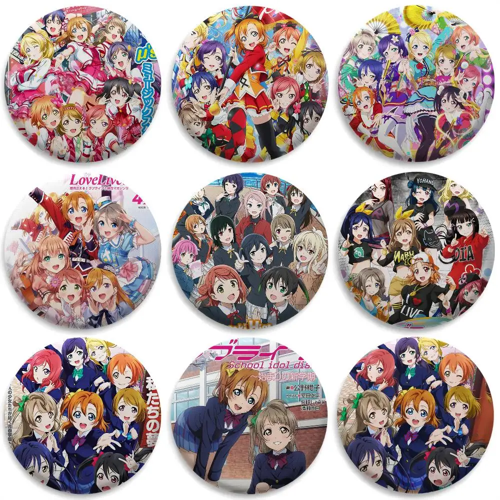 

L-Love Live School Idol Badges Round Exquisite Badge Brooches Creative Pins For Clothes Hat Backpack Gift Accessories