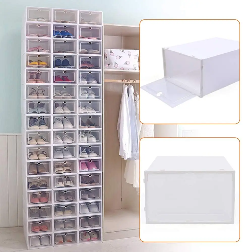 

20 Pcs Clear Plastic Shoe Storage Boxes Clamshell Stackable And Foldable Display Shoe Ra Container Shoe Box Organizer For