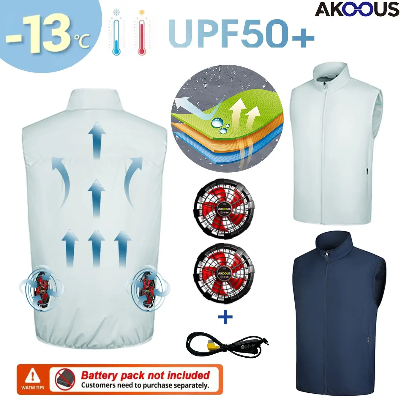 Chaqueta Refrigerante de Verano para Hombre 12V/5V, Ropa con Aire Acondicionado USB, Chaleco con Ventilador Incorporado, para Trabajo al Aire Libre, Senderismo, Pesca