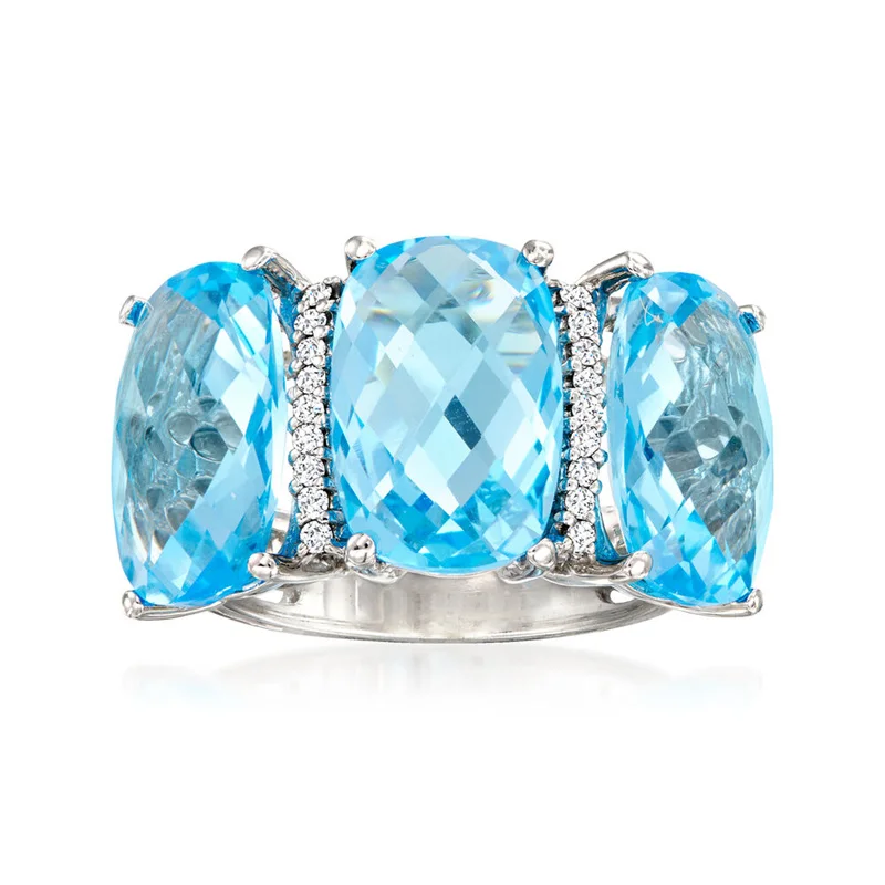 Modischer, exquisiter ovaler blauer synthetischer Zirkonia-Ring in silberner Farbe für Damen, elegantes Temperament, Bankett, Hochzeit, Schmuck, Kunsthandwerk
